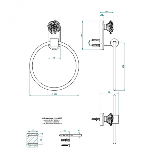 THG Rose Полотенцедержатель - кольцо 18см., подвесной, цвет: золото/розовый