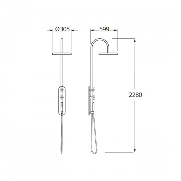 Armani Roca Baia Душевая стойка со встраиваемым термостатом с верхним, ручным душемм шланг 1,7м, цвет: хром