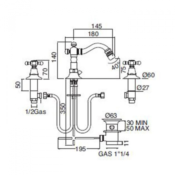 Sbordoni Londra Смеситель для биде на 3 отверстия, цвет: глянцевая латунь