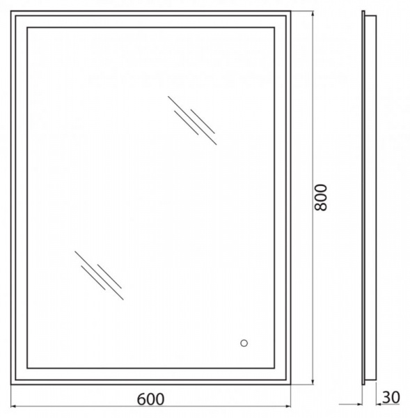 Зеркало с встроенным светильником и кнопочным выключателем SPC-GRT-1000-800-LED-BTN, 12W, 220-240V, 1000x30x800 SPC-GRT-1000-800-LED-BTN