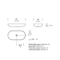 NOORTH milldue edition Раковина 81х42х13 см, без отв., накладная, цвет: белый