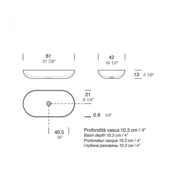NOORTH milldue edition Раковина 81х42х13 см, без отв., накладная, цвет: белый