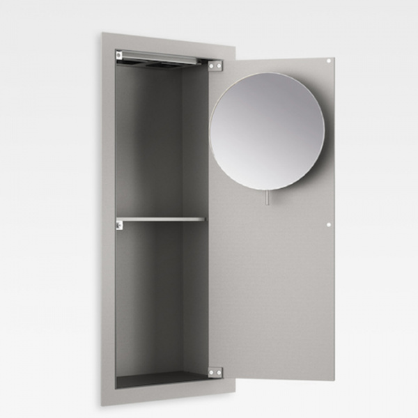 Armani Roca Island Встраиваемый шкафчик 25х13.1хh55см с зеркалом, розетками, полочкой и подсветкой (транформатор 12V/DC не включен) DX, цвет: silver