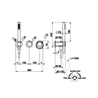 Gessi Anello Встраиваемый однорычажный смеситель на 2 выхода с перекл., ручным душем с держателем и выводом воды, внешняя часть, цвет: хром