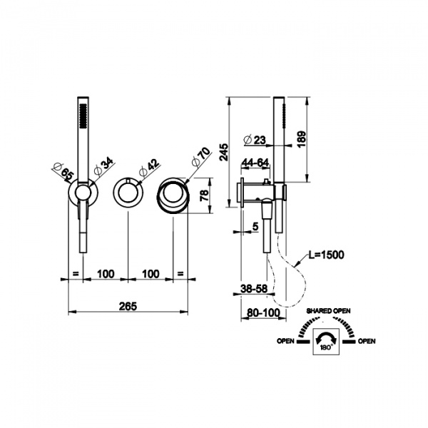 Gessi Anello Встраиваемый однорычажный смеситель на 2 выхода с перекл., ручным душем с держателем и выводом воды, внешняя часть, цвет: хром