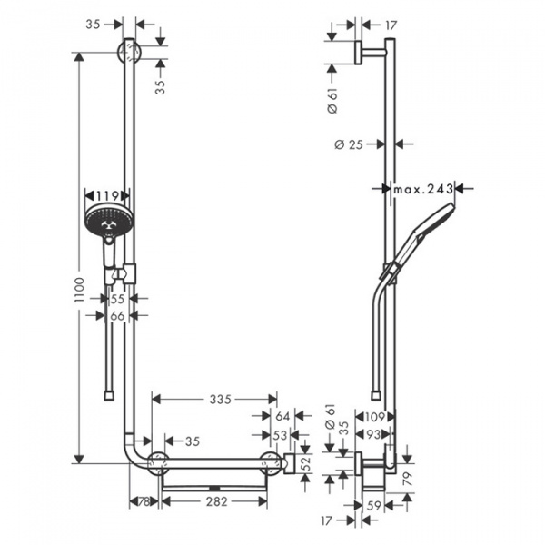 Hansgrohe Raindance Select S120/U'Comfort Душевой гарнитур, с ручным душем и полочкой, 110см., цвет: хром