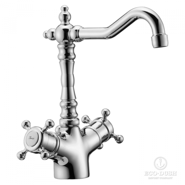 HUBER Victorian Смеситель термостатический двухвентильный для раковины на 1 отверстие с донным клапаном и поворотным изливом, цвет: хром