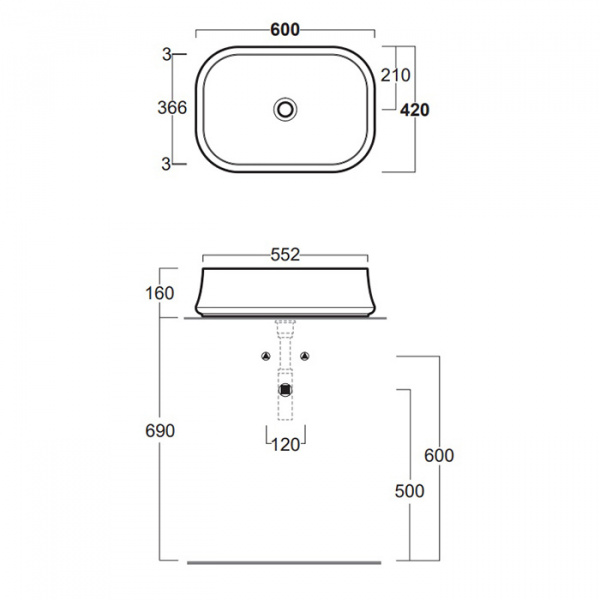 SIMAS Sharp Раковина 60х42 см, без отв., цвет: белый
