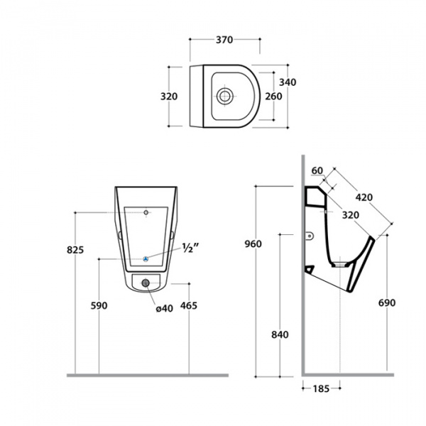 Globo Forty3 Писсуар настенный 37*32см без отверстий для крышки, с крепежом, цвет: белый