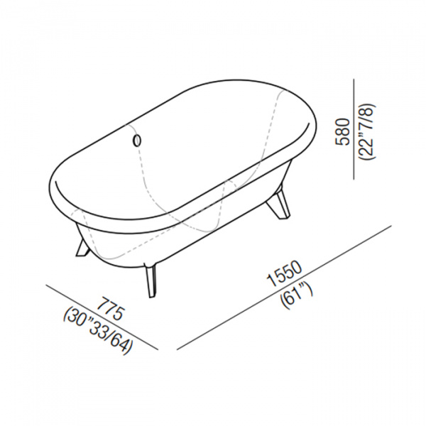 Agape Ottocento Small Ванна отдельностоящая 155x77.5x58 см, слив-перелив хром