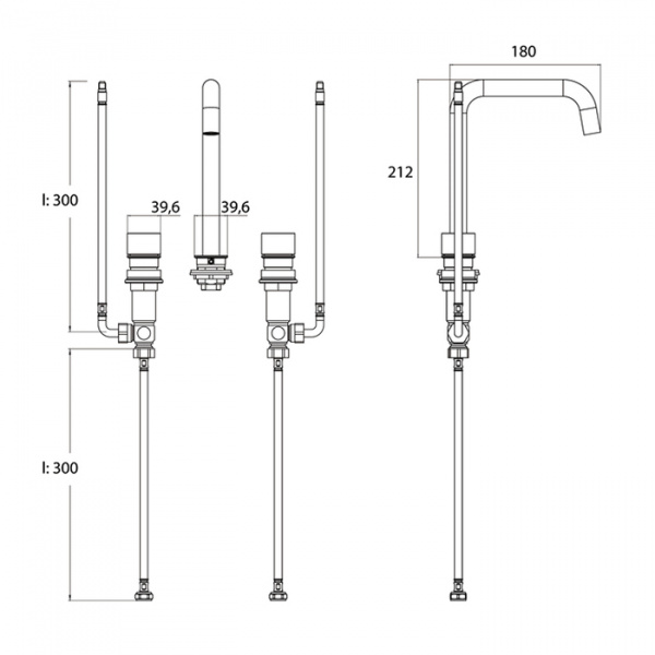 EMCO Asis Смеситель для раковины, на 3 отверстия излив 180мм,хром