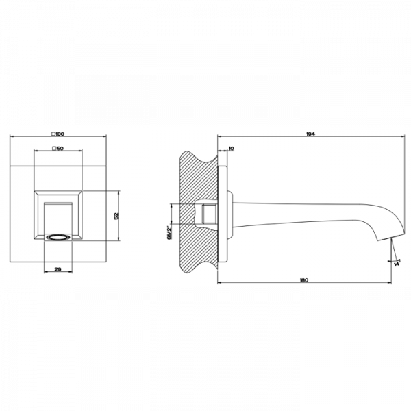 Gessi Mimi Излив настенный для ванны 181мм, для монтажа с удаленным управлением (не входит в комплект), цвет: Finox