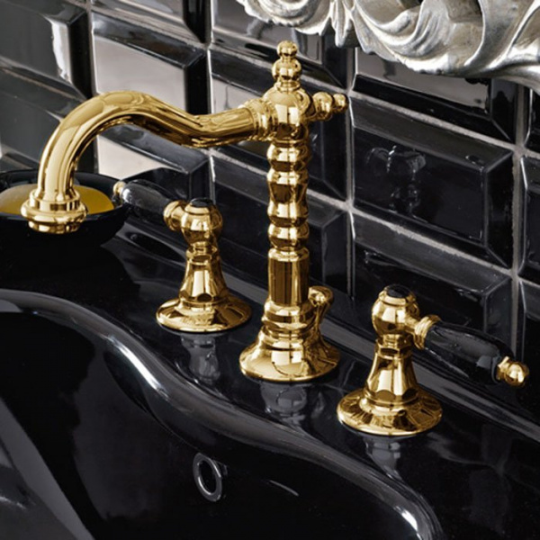 Sbordoni Livia Смеситель для раковины на 3 отверстия, цвет: глянцевая латунь/черный