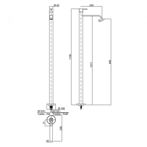 Antonio Lupi Bikappa Смеситель для раковины, напольный, на 1 отв., излив: 295мм, цвет: хром