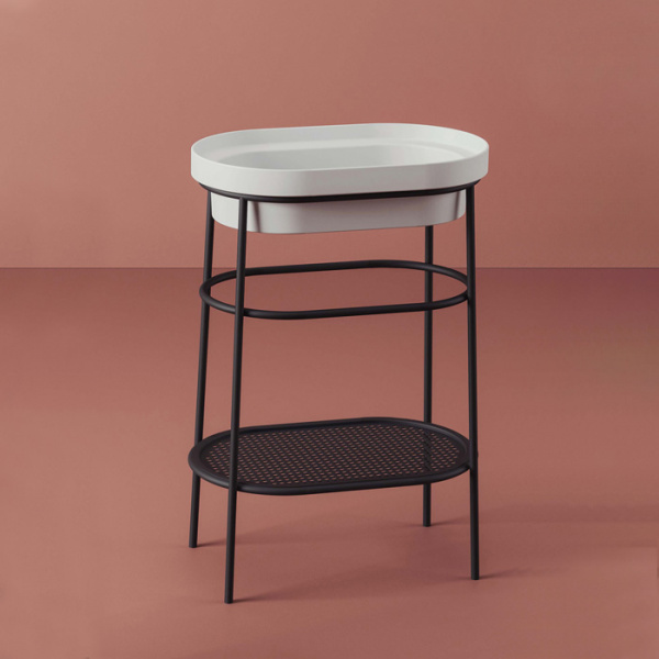 Artceram FUORI SCALA Металическая структура 36.5x58.6хh83см с раковиной без отв под смеситель, Fuori Scala ovale 59, цвет: черный матовый/белый матовый