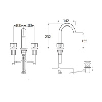 Armani Roca Baia Смеситель для раковины на 3отв., с донным клапаном, цвет: brushed steel