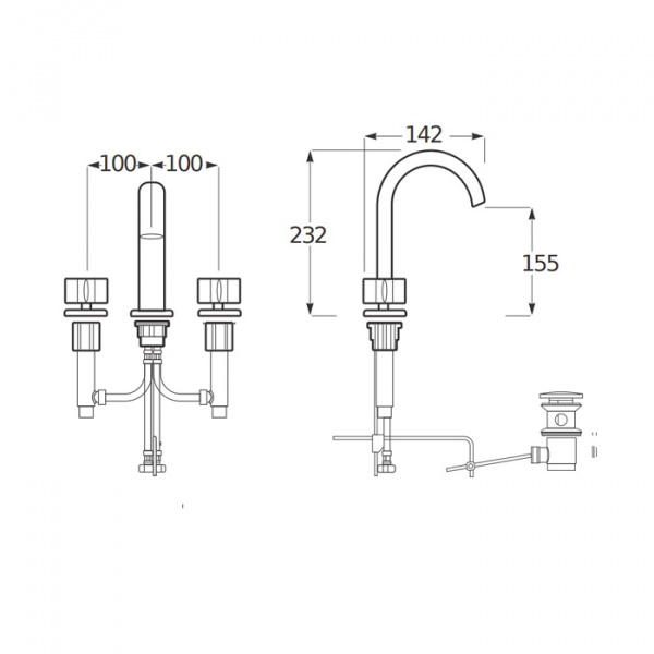 Armani Roca Baia Смеситель для раковины на 3отв., с донным клапаном, цвет: brushed steel