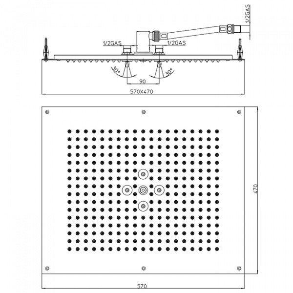BOSSINI Dream Верхний душ 570 x 470 мм, 2 режима (дождь, распыление), цвет: сатинированная нержавеющая сталь