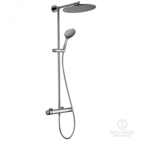 HUBER Chronos Настенная душевая система:термостатический смеситель для душа,верхний душ,ручной душ с держателем и шлангом, цвет: хром