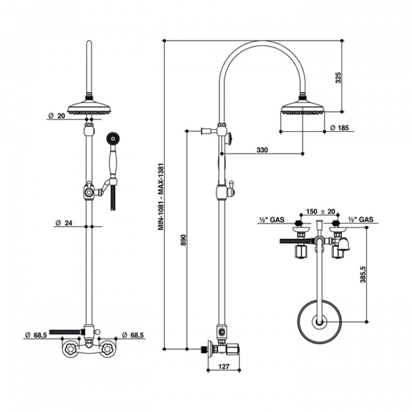 Смеситель для душа Bongio Fleur Blanc, цвет: золото/белый фарфор