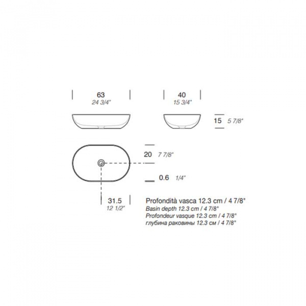 NOORTH milldue edition Раковина 63х40х15 см, без отв., накладная, цвет: белый