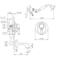 Nicolazzi El Capitan Смеситель для ванны однорычажный, встраиваемый, с изливом 160мм и ручным душем, цвет: хром