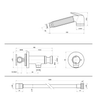 Bossini Nikita Гигиенический душ, с прогрессивный смеситель, лейка с клапаном подачи воды, шланг 125cм, цвет: черный матовый