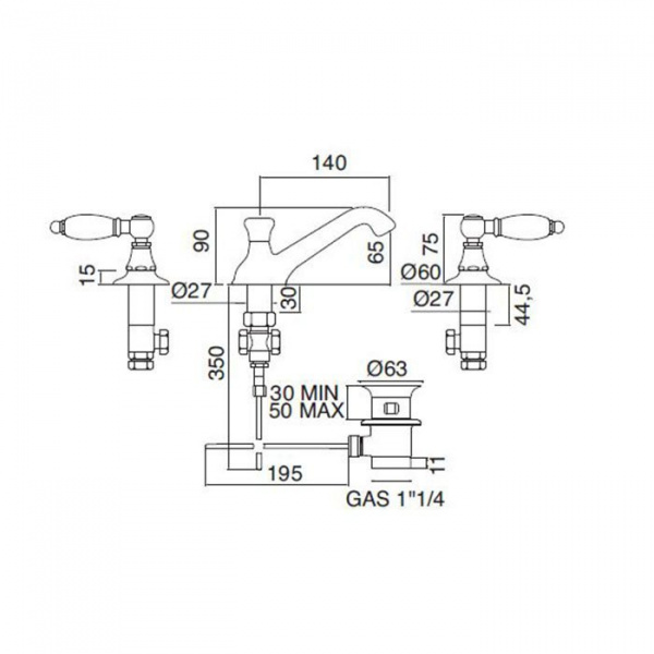 Sbordoni Livia Смеситель для раковины на 3 отверстия, цвет: глянцевая латунь/Swarovski