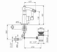 Nicolazzi P.m. Blanc Смеситель для биде, на 1 отв, с донным клапаном, излив: 127 мм, ручки белая керамика, цвет: тёмная бронза
