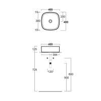 SIMAS Folio Раковина квадратная накладная 40x40x13 см, без отв под смеситель, цвет: белый