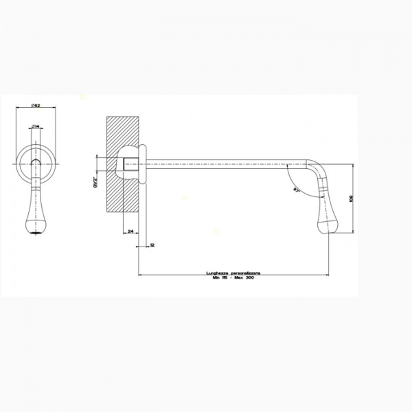 Gessi Goccia Настенный излив с инд.длиной (115-300мм), для монтажа с удаленным управлением 33700/33743 (не входит в комплект), цвет: хром