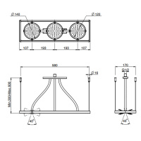 Carlo Frattini Wellness Верхний душ Nu потолочного монтажа 600х180 мм., 3 ориентируемых душа 120 мм., нержавеющая сталь, цвет: хром