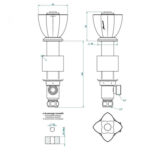 THG Petale De Cristal Noir Вентиль смесителя для раковины, цвет: полированное золото