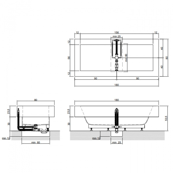 Antonio Lupi Biblio Ванна полувстраиваемая 180х80х53.5см, цвет: белый