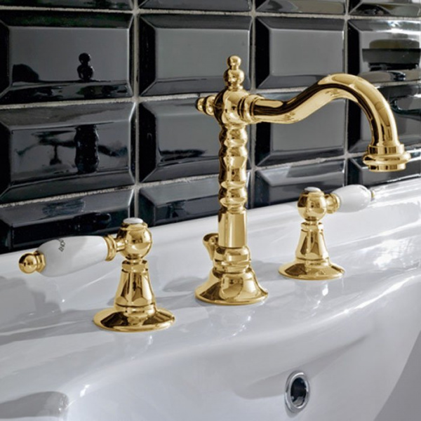 Sbordoni Livia Смеситель для раковины на 3 отверстия, цвет: глянцевая латунь/белый