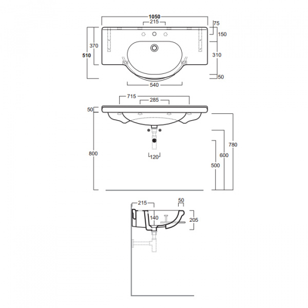 SIMAS Top e lavabi d'arredo Раковина-консоль 105 см, 1 отв., цвет: белый