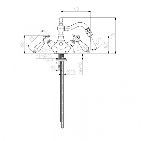 Carlo Frattini Herend Chic Смеситель для биде на 1 отверстие с вращающимся изливом, ручки Swarovski, цвет: хром