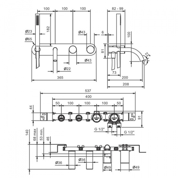 Fantini Nice Встраиваемый смеситель для ванны, излив: 200 мм, цвет: хром