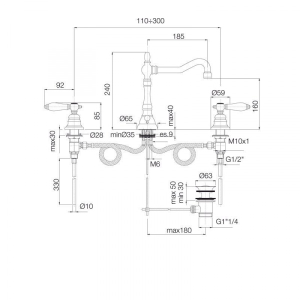 Carlo Frattini Herend, Смеситель на раковину на 3 отверстия с вращающимся изливом, цвет: Хром