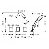 Hansgrohe Logis, Смеситель на борт ванны, на 4 отверстия, Цвет: хром