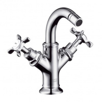 AXOR Montreux, Смеситель для биде, с двумярукоятками, со сливным гарнитуром, цвет: хром