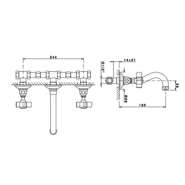 Nicolazzi Half Dome Смеситель настенный для раковины с 2мя ручками, цвет: хром