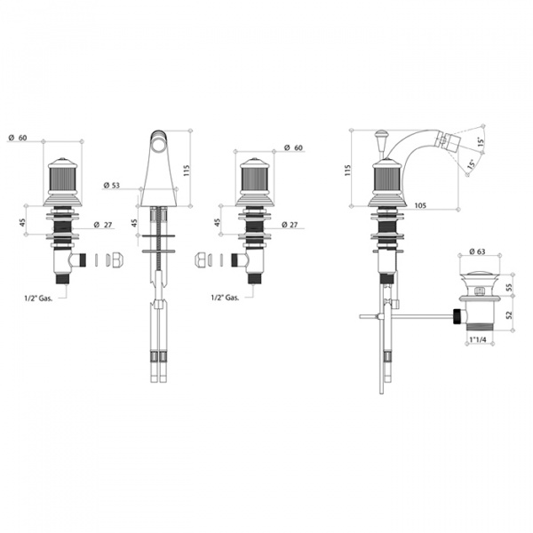 Смеситель для биде Bongio Impero, цвет: хром/blue and red swarovski