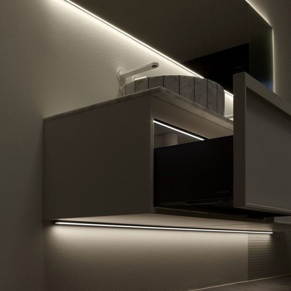 Antonio Lupi Bemade Комплект подвесной мебели с тумбами под раковину, двумя раковинами Carrara, зеркалом с подсветкой, 90 см, цвет: Bianco opaco