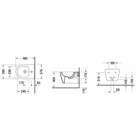 Duravit ME by Starck Биде подвесное "компакт" с перел., с 1 отв. под смес., вкл. крепление Durafix, 37x48см, цвет: белый