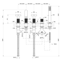 Gessi Inciso Смеситель для ванны на 5 отверстий с изливом, переключателем, ручным душем и шлангом 1,50 м, цвет: finox