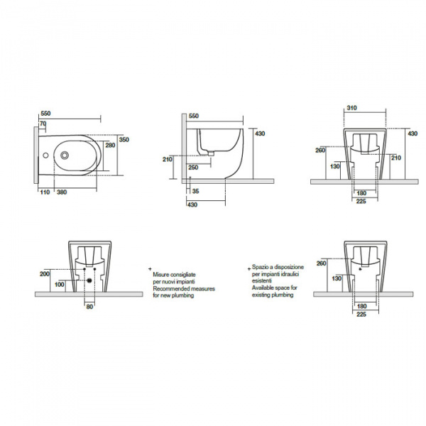 Kerasan Nolita Биде напольное с 1 отв. под смеситель 55х35 см, с креплениями WB5N, цвет: серый матовый