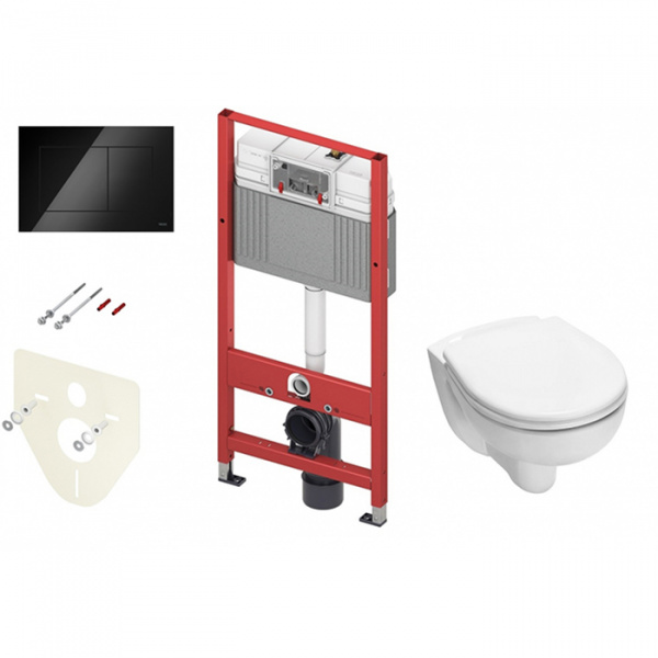 TECEbase 2.0 Комплект 5 в 1, унитаз TECE V04, инсталяция для подвесного унитаза, клавиша смыва TECEnow черный глянец, крепеж для монтажа, звукоизоляция