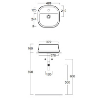 SIMAS Sharp Раковина 42х42 см, 1 отв., цвет: белый