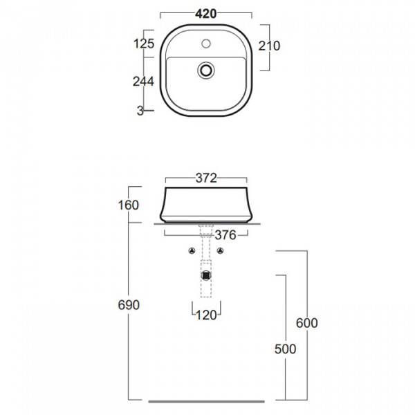 SIMAS Sharp Раковина 42х42 см, 1 отв., цвет: белый